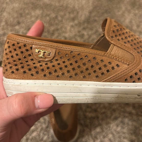 Tory Burch Perforated Suede Slip On Shoes Brown - Picture 9 of 13